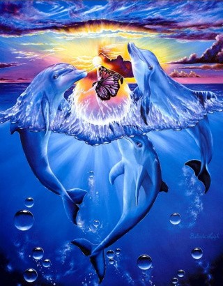 Алмазная вышивка «Семья дельфинов» Алмазная вышивка «Семья дельфинов»
