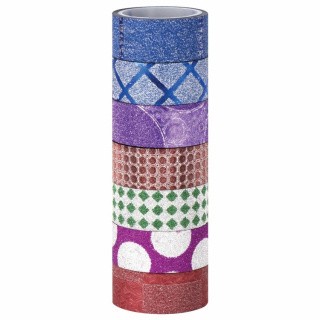 Клейкие ленты декоративные с блестками «Геометрия», 7 цветов, 15 мм х 3 м