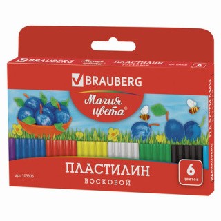 Пластилин восковой Brauberg «Магия цвета», 6 цветов, 90 г, со стеком