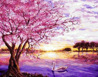 Картина по номерам «Лебеди и розовое дерево»