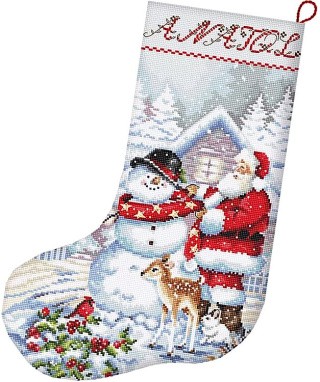 Набор для вышивания «Snowman and Santa Stocking»
