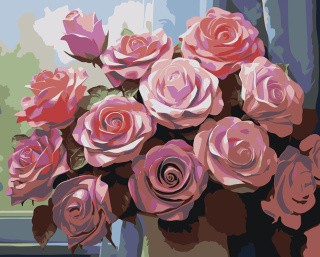 Картина по номерам «Цветы: Розовые розы в вазе 2»