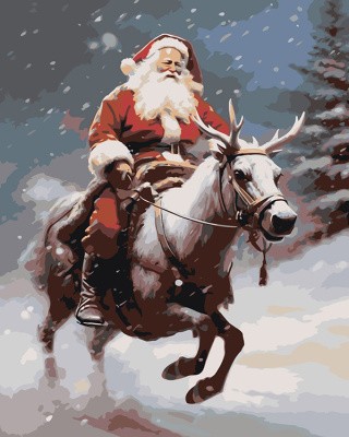 Картина по номерам «Новогодняя: Дед Мороз верхом на олене»