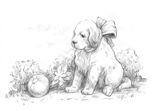Скетч для раскрашивания чернографитными карандашами «Крошка щенок»