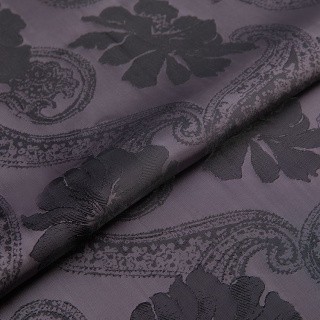 Ткань подкладочная Taffeta с рисунком, 5 м х 145 см, 96 г/м², цвет: №121 темно-фиолетово-розовый (огурцы, цветы), Gamma