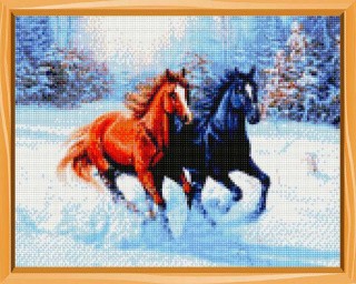 Алмазная вышивка «Лошади в снегу»