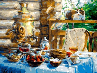 Картина по номерам «Чаепитие в саду»