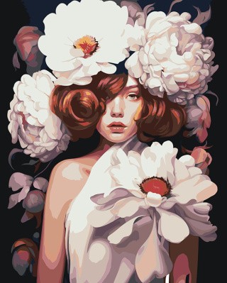 Картина по номерам «Портрет девушки с пышными цветами»