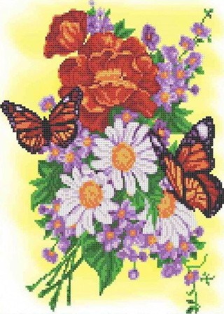 Рисунок на ткани «Бабочки на летнем букете»