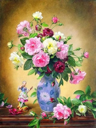 Рисунок на канве «Розы в голубой вазе»