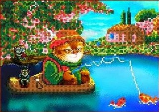 Рисунок на ткани «Кот на рыбалке»