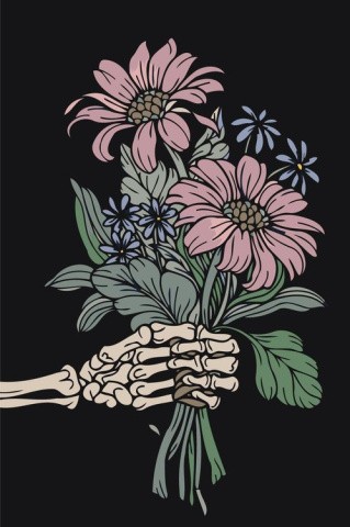 Картина по номерам «Цветы в руке скелета»
