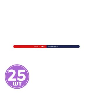 Карандаш двухцветный (красно-синий), 2М (2A), незаточенный, 25 шт., 2 цв., ВКФ