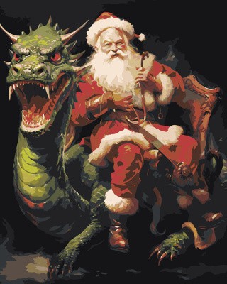Картина по номерам «Новогодняя: Дед Мороз на зеленом драконе»