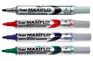 Набор маркеров для досок Maxiflo 4 цв., с магнитной губкой, 4 мм, пулевидный, Pentel