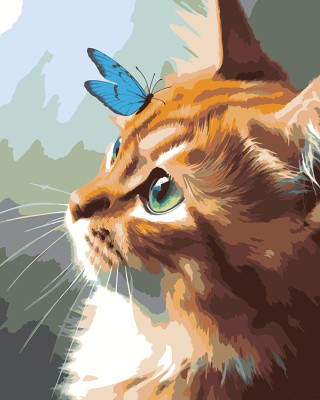 Картина по номерам «Рыжий кот и бабочка»