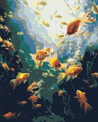 Картина по номерам «Море: Яркие золотые рыбки»