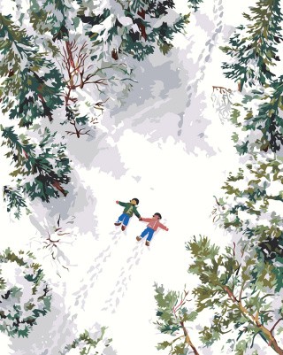 Картина по номерам Дети зимой на снегу среди елок Картина по номерам Дети зимой на снегу среди елок