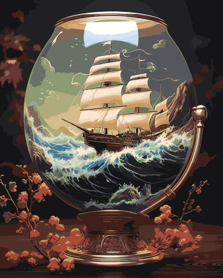Картина по номерам «Море: Корабль-парусник в бокале»