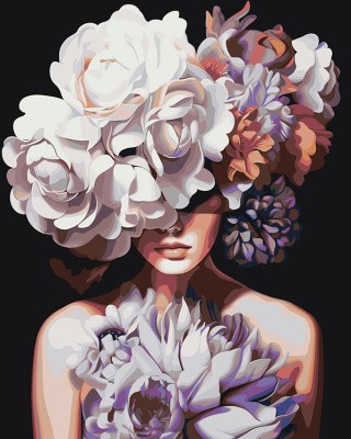 Картина по номерам «Портрет девушки с пышными цветами 2»