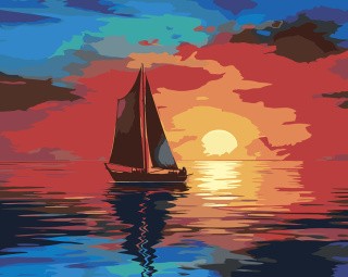 Картина по номерам «Море: Лодка на закате»