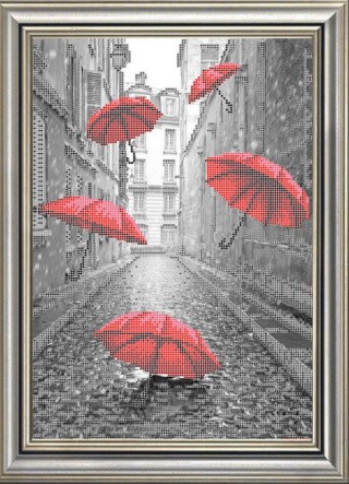 Рисунок на ткани «Красные зонтики»