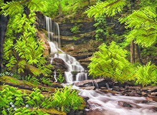 Рисунок на шелке «Водопад в лесу»
