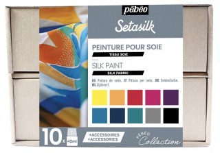 Набор красок Pebeo Setasilk «Коллекция» по шелку с аксессуарами, 10 цв.