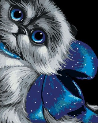 Картина по номерам «Кошка с голубым бантом»