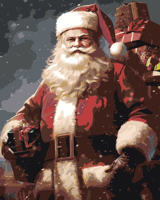 Картина по номерам «Новогодняя: Дед Мороз с подарками 4»