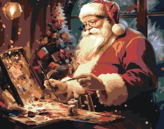 Картина по номерам «Новогодняя: Дед Мороз рисует картину»