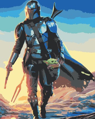 Картина по номерам «Звёздные войны - Мандалорец и Малыш Йода 3»