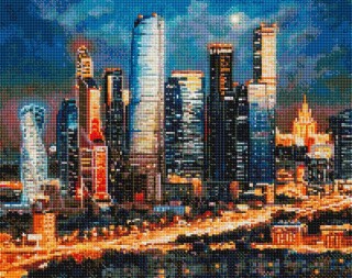 Алмазная вышивка «Вечерние огни Москва Сити»