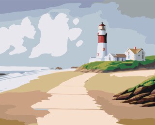 Картина по номерам «Природа: Пейзаж с маяком и морем»