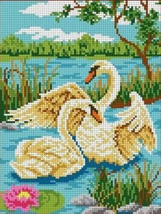 Рисунок на ткани «Пара лебедей»