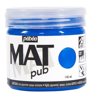 Краска акриловая Pebeo экстра матовая Mat Pub №1 (Синий циан), 140 мл