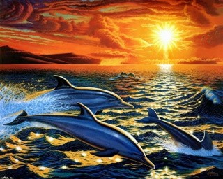 Алмазная вышивка «Дельфины на закате» Алмазная вышивка «Дельфины на закате»