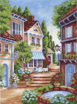 Рисунок на канве «Цветущий дворик»