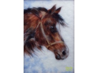 Картина шерстью «Гнедой конь»