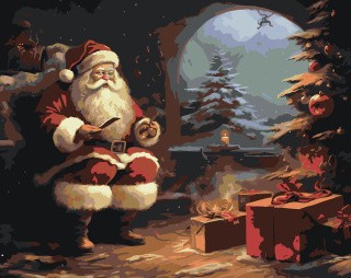 Картина по номерам «Новогодняя: Дед Мороз с подарками»