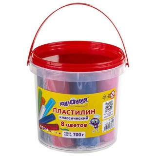 Пластилин в ведерке Юнландия, 8 цветов, 700 г Пластилин в ведерке Юнландия, 8 цветов, 700 г