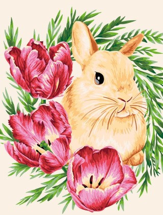 Картина по номерам «Кролик в тюльпанах»