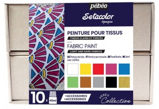 Набор красок Pebeo Setacolor Opaque «Коллекция» для темных и светлых тканей с аксессуарами №1, 10 цв.