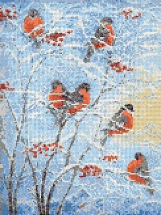 Рисунок на ткани «Снегири»