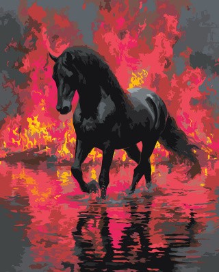 Картина по номерам Огненная лошадь светящаяся Символ года