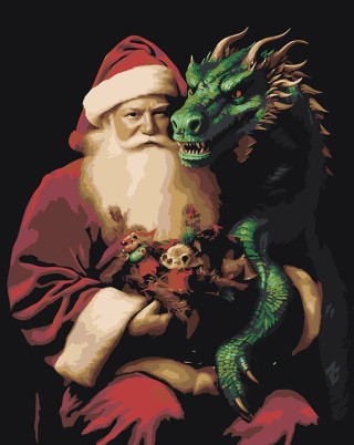 Картина по номерам «Новогодняя: Дед Мороз и зеленый дракон»