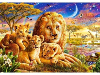 Пазлы «Семья львов»