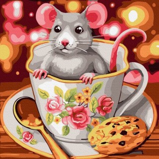 Картина по номерам «Мышка в чашке»