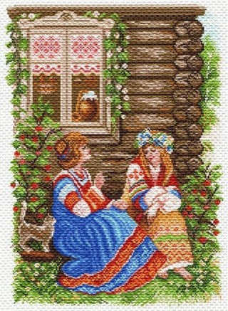 Рисунок на канве «Деревенские посиделки»