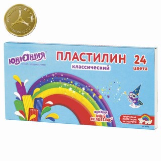 Пластилин классический Юнландия «Юный волшебник», 24 цвета, 480 г, со стеком